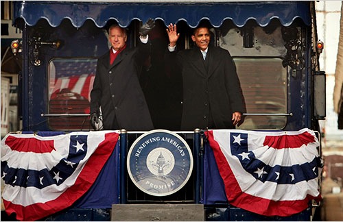 Obama follows Lincoln's path to DC via train