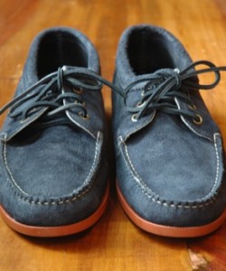 Quoddy Navy Suede Blucher Moccasins