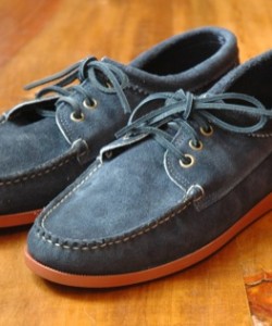 Quoddy Navy Suede Blucher Moccasins