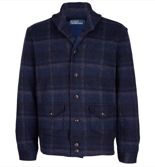 Polo Ralph Lauren | Navy Knit Plaid Shawl Bomber